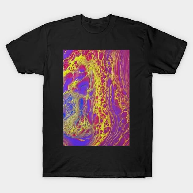 Purple Gold and Blue Abstract T-Shirt by Klssaginaw